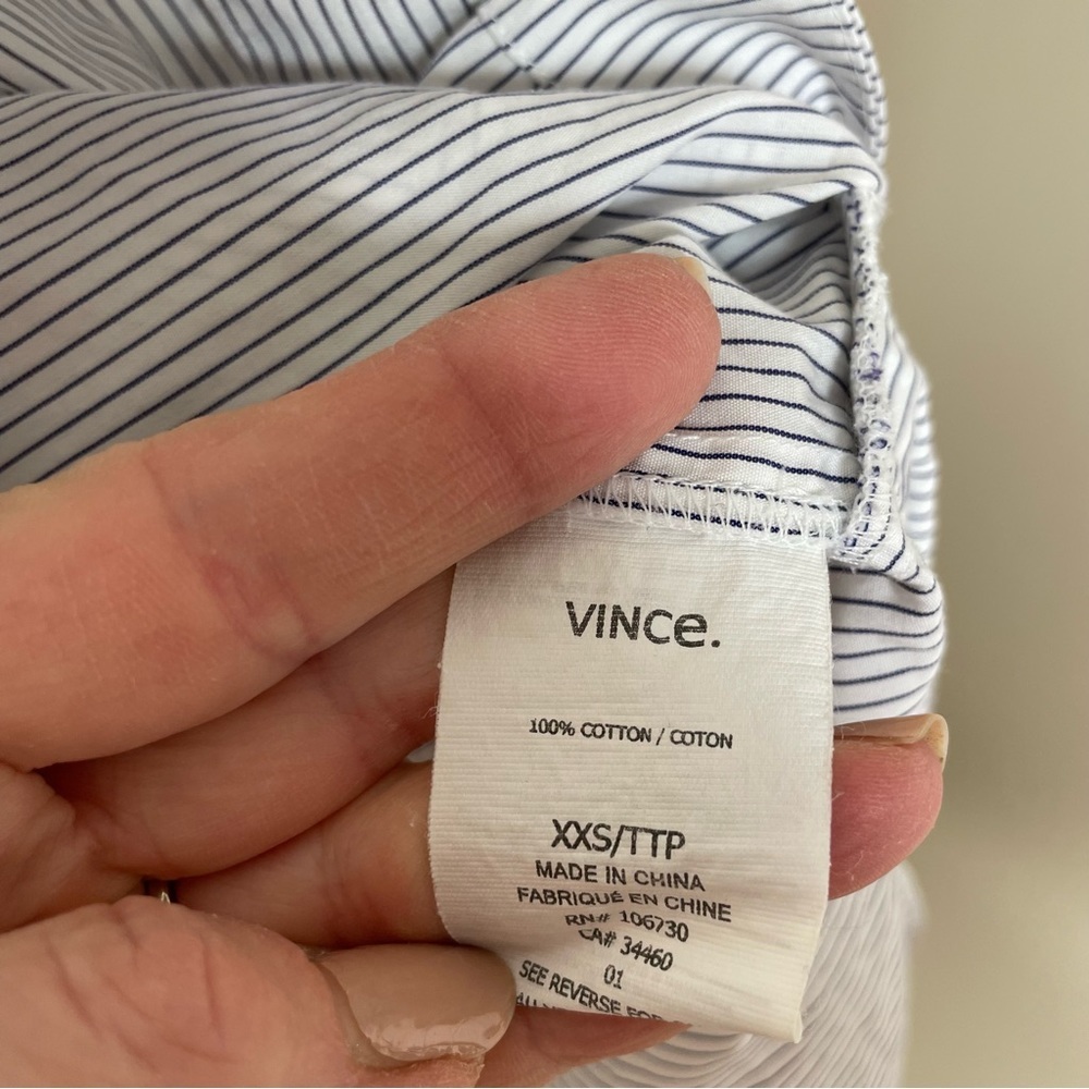 Vince Blue White Pinstripe Cotton Tuxedo Split Hem Tunic Size Extra‎ Extra Small - Picture 5 of 5